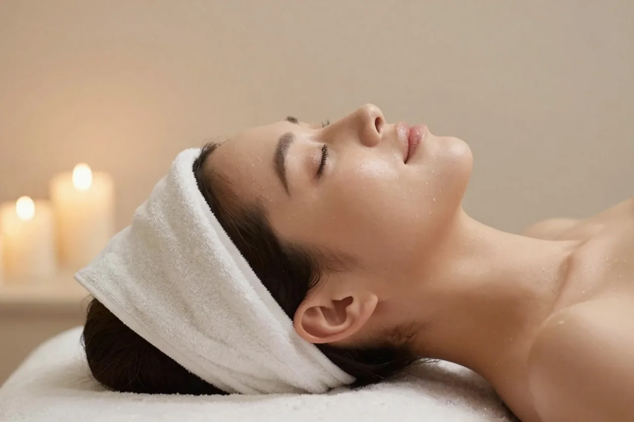 Soin du visage en institut avec bougies et lumière douce